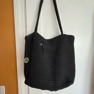 The Sak Black Crochet Shoulder Tote